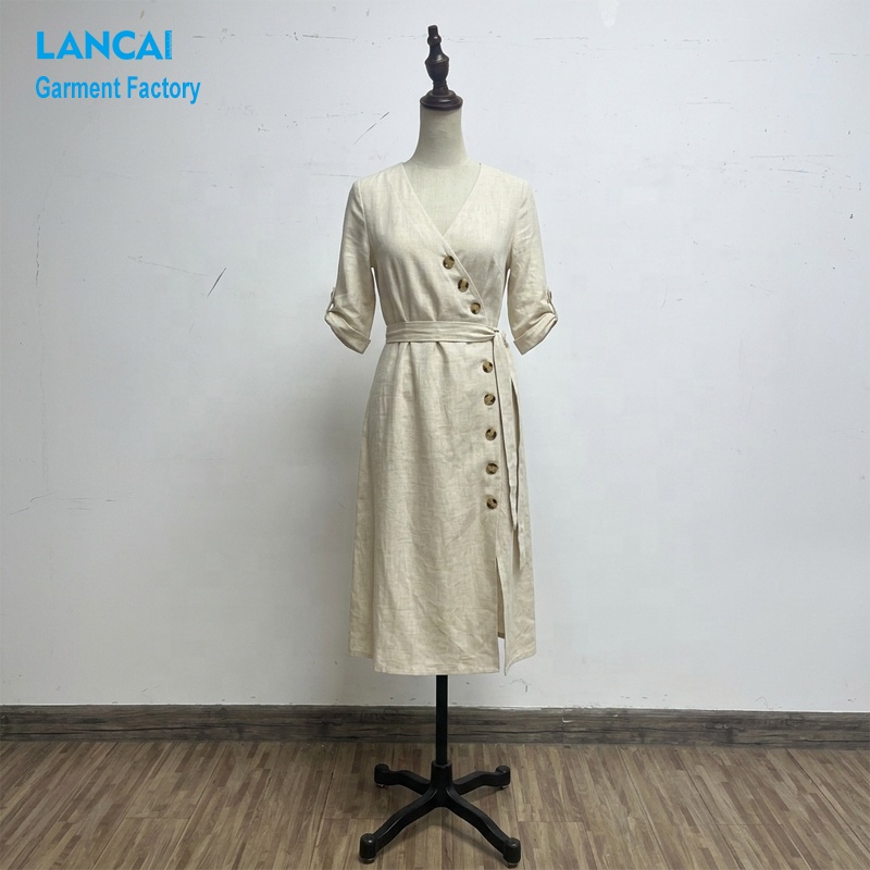 Linen Wrap Midi Dress