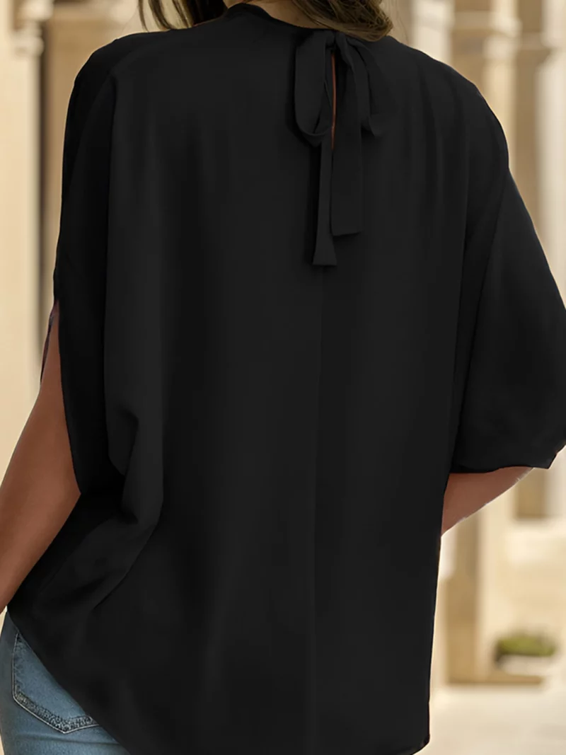 Women's Casual Tie Back Mock Neck Dolman Sleeve Top Blouse - Image 2
