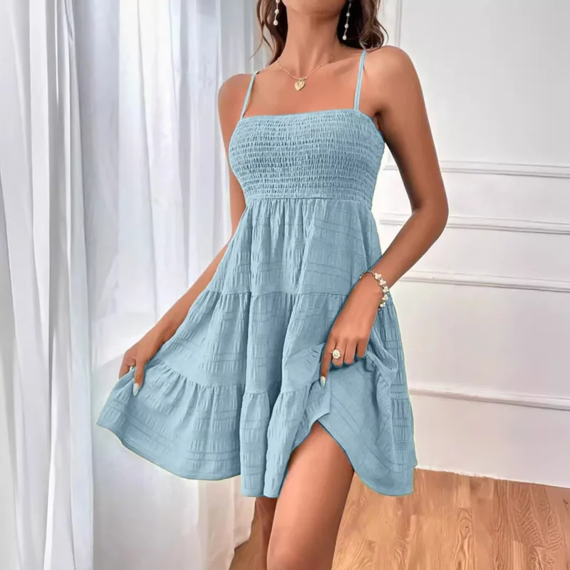 Party Dresses Short Dress Solid Ruffle Hem Short Dress Sleeveless Summer Mini Sexy Dress Dresses For Women 2024 Plus Size - Image 3