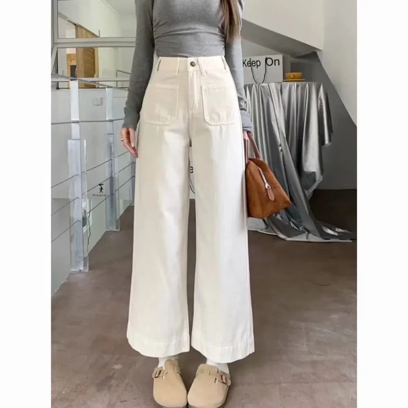 Niche High Waist Wide-leg Jeans Women Thin Style Slim and Loose Versatile White Nine-point Straight-leg Pants - Image 5