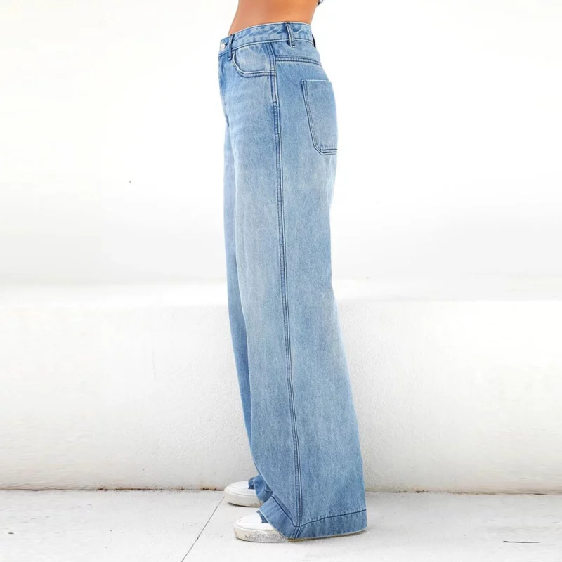 Retro Washed Jeans Women High Waist Wide Leg Denim Pants Solid Color Blue Baggy Jeans Streetwear Y2k Trousers - Image 2