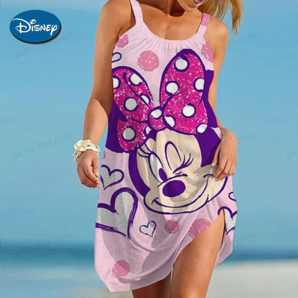 Sling Summer Woman Beach Boho Disney Loose Print Mickey Fashion Elegant Dress for Women Minnie Mouse Women's Dress