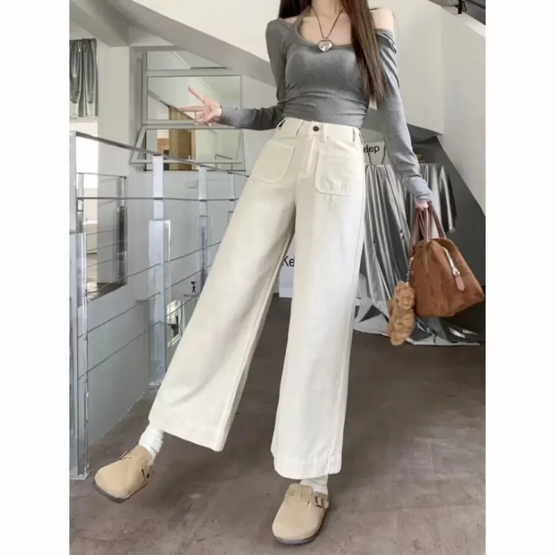 Niche High Waist Wide-leg Jeans Women Thin Style Slim and Loose Versatile White Nine-point Straight-leg Pants - Image 7