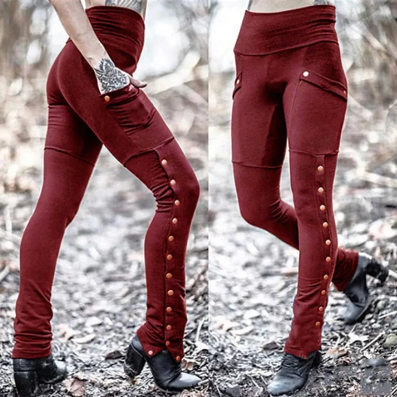 Black Pencil Pants For Women Medieval Gothic Steampunk Rivet Skinny Leggings Trousers Sexy Fashion High Waisted Denim Pants - Image 2