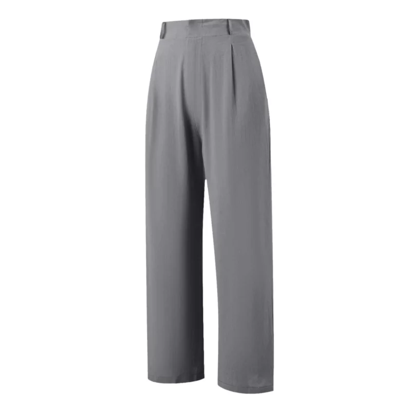 Women Elastic Waist Wide Leg Pants Casual Loose Cotton Linen Pants With Pockets Streetwear Business Casual Straight Trousers - Image 4