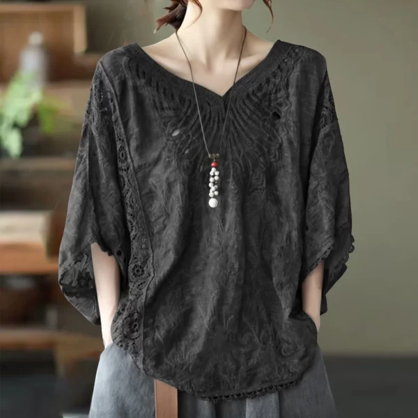 Summer Elegant Blouses For Women 2024 Shirt Women'S Lace Shirt Bat Sleeve V Neck Short Sleeve Blusas De Mujer 2024 Tendencia