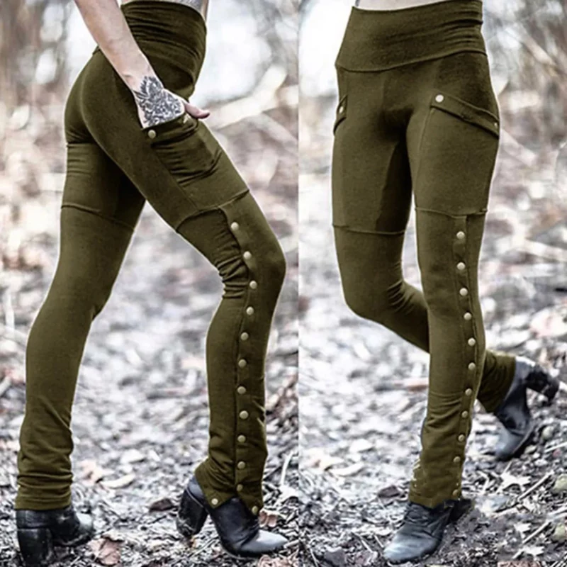 Black Pencil Pants For Women Medieval Gothic Steampunk Rivet Skinny Leggings Trousers Sexy Fashion High Waisted Denim Pants - Image 4