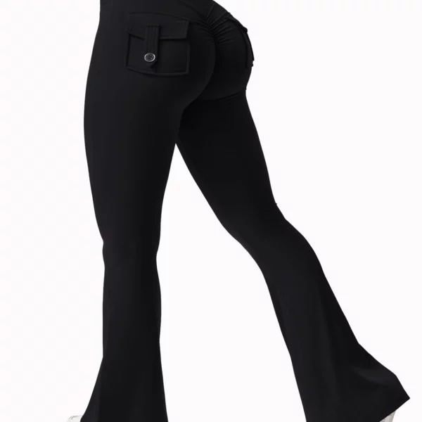 New women's casual flared yoga pants, training flared pants, high waisted work clothes, belt pocket sportswear